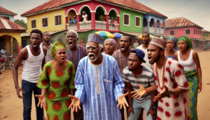 DALL·E 2024 07 29 11.44.09 An intense scene in a Nigerian neighborhood where old neighbors are shouting at young people. The older individuals dressed in traditional Nigerian a